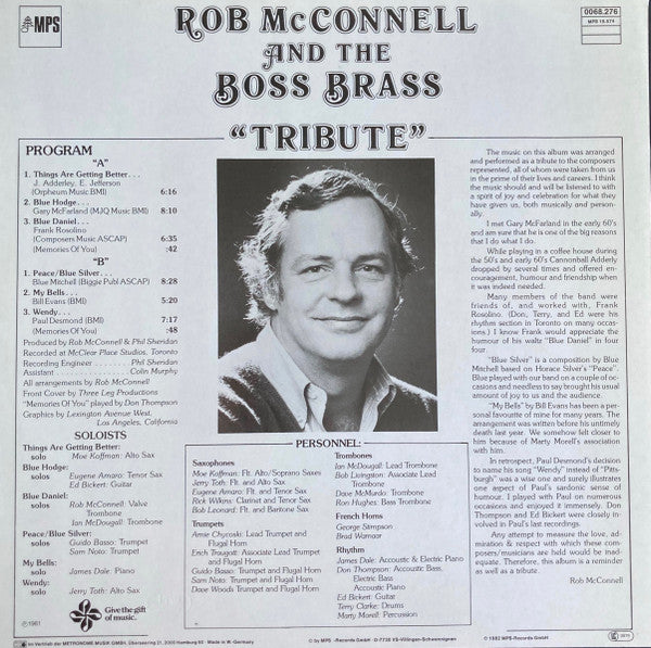 Rob McConnell & The Boss Brass : Tribute (LP, Album)