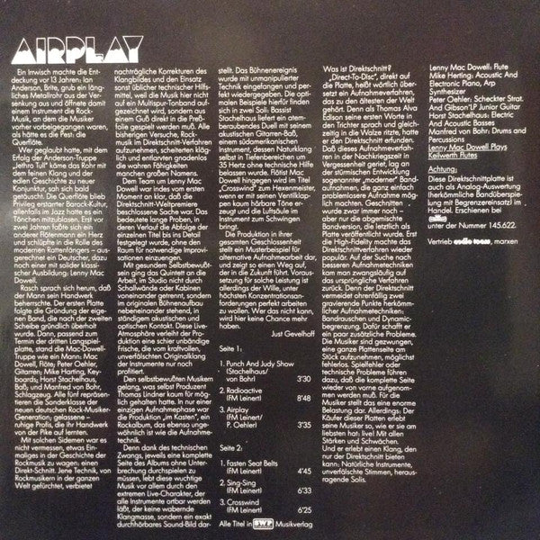 Lenny Mac Dowell : Airplay (LP, Album, Dir)