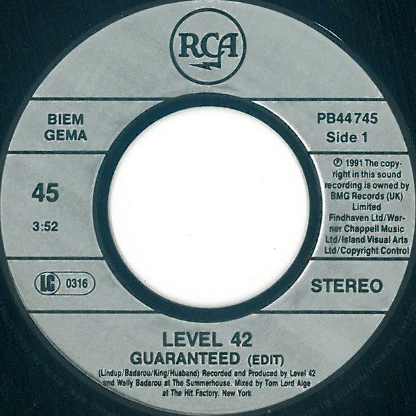 Level 42 : Guaranteed (7", Single)