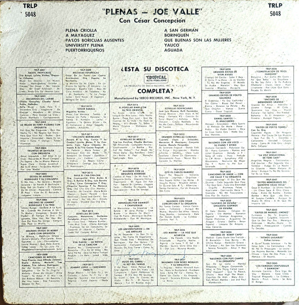 Joe Valle Con Cesar Concepcion Y Su Orquesta : Plenas (LP, Album)