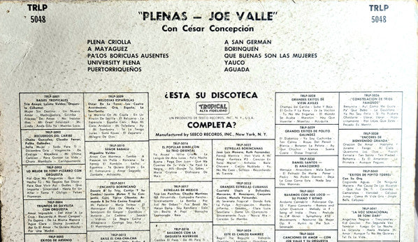 Joe Valle Con Cesar Concepcion Y Su Orquesta : Plenas (LP, Album)