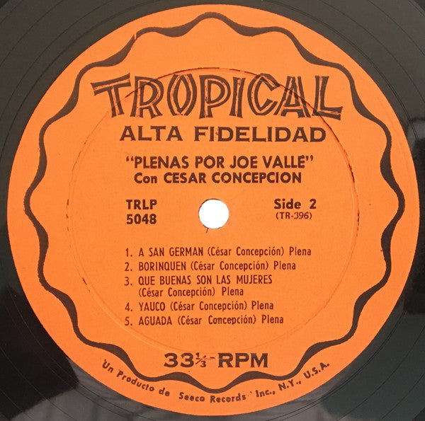 Joe Valle Con Cesar Concepcion Y Su Orquesta : Plenas (LP, Album)