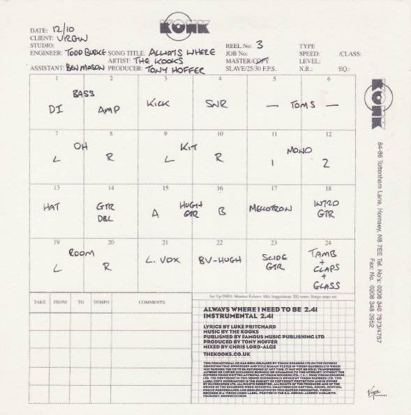 The Kooks : Always Where I Need To Be (CD, Single, Promo)