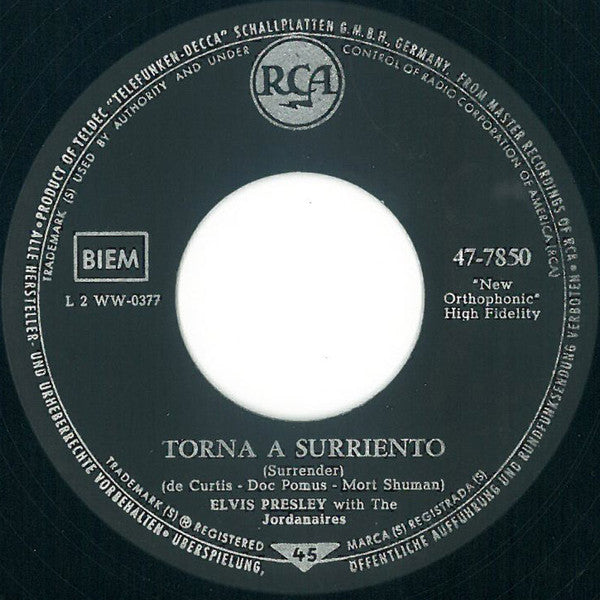 Elvis Presley : Surrender (Torna A Surriento) (7", Single)