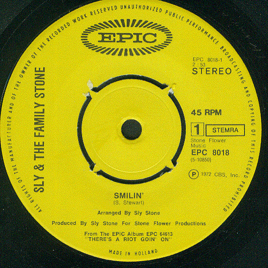 Sly & The Family Stone : Smilin' (7", Single, 4-p)