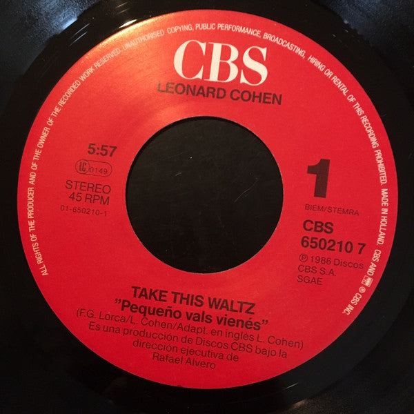 Leonard Cohen : Take This Waltz (7", Single)