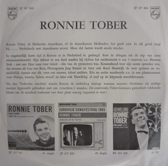 Ronnie Tober : Zonder Jou / Verboden Vruchten (7", Single, Mono)