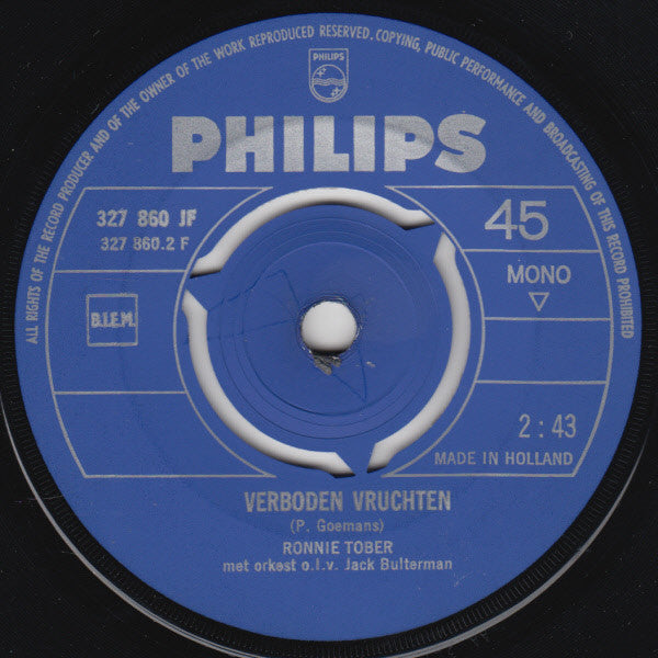 Ronnie Tober : Zonder Jou / Verboden Vruchten (7", Single, Mono)