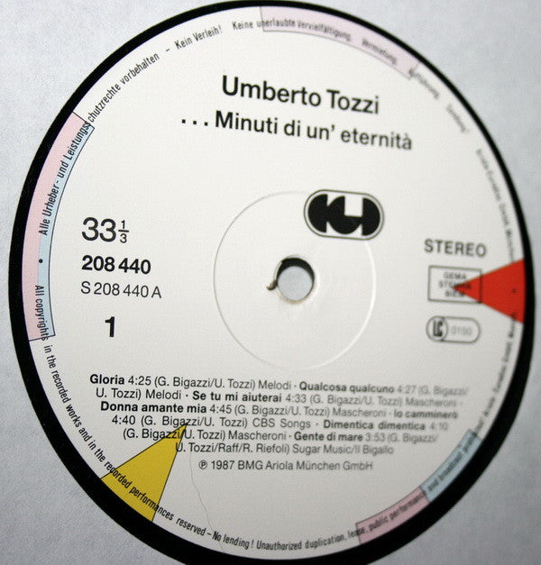 Umberto Tozzi : Minuti Di Un'Eternita (LP, Comp)