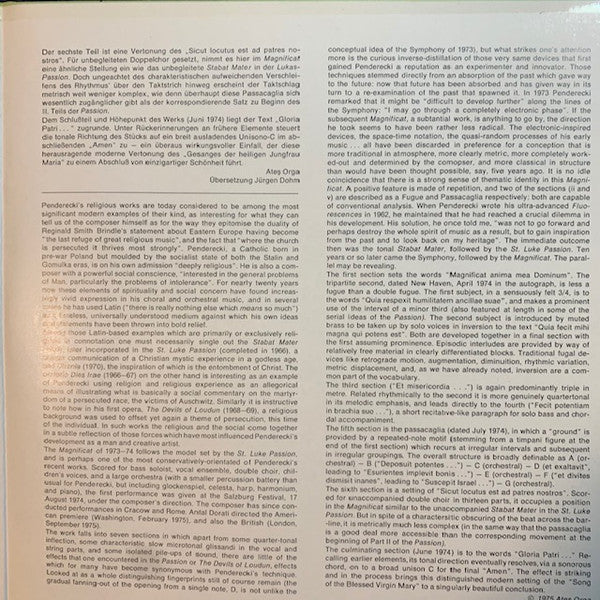 Krzysztof Penderecki - Chór Polskiego Radia, Soliści Chóru Filharmonii Im. Karola Szymanowskiego W Krakowie Und Chór Chłopięcy Filharmonii Im. Karola Szymanowskiego W Krakowie, Wielka Orkiestra Symfoniczna Polskiego Radia I Telewizji, Peter Lagger, Krzysz : Magnificat (LP, Quad)