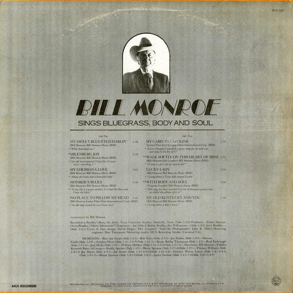 Bill Monroe : Sings Bluegrass, Body And Soul (LP, Comp, Glo)