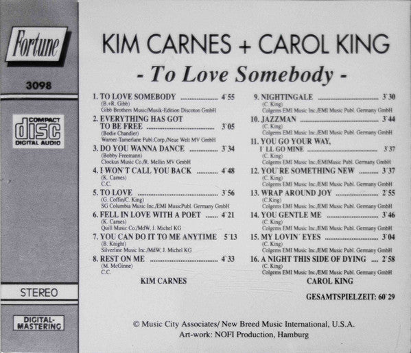 Kim Carnes + Carole King : To Love Somebody (CD, Comp)