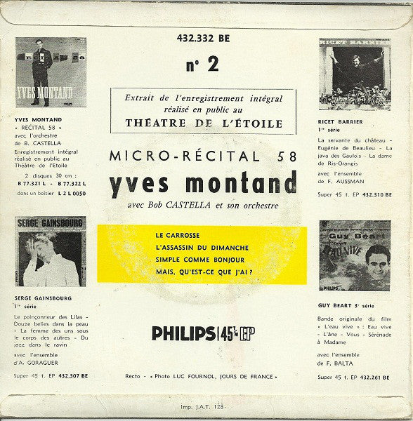 Yves Montand : Micro - Récital 58 (N° 2) (7", EP, RE)
