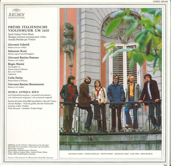 Musica Antiqua Köln • Reinhard Goebel : Frühe Italienische Violinmusik · Early Italian Violin Music · Antiche Musiche Per Violino · Musique Italienne Ancienne Pour Violon (LP, Album)