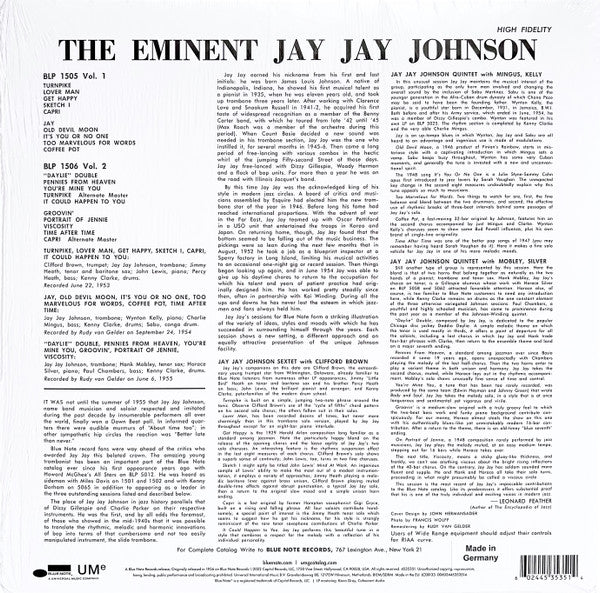 J.J. Johnson : The Eminent Jay Jay Johnson Volume 1 (LP, Comp, Mono, RE, RM, 180)
