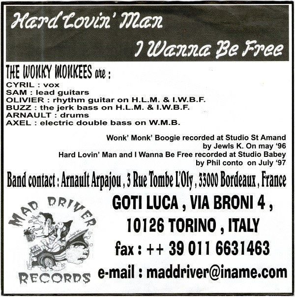 The Wonky Monkees : Wonk' Monk' Boogie (7")