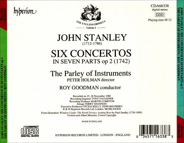 John Stanley (2) - The Parley Of Instruments • Roy Goodman : Six Concertos In Seven Parts, Op 2 (CD, Album, Emp)
