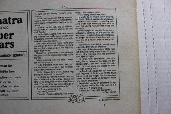 Frank Sinatra : September Of My Years (LP, Album, Mono)