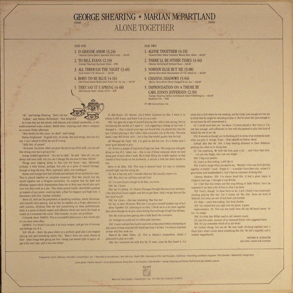 George Shearing, Marian McPartland : Alone Together (LP, Album)