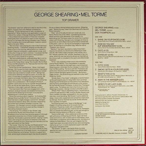 George Shearing, Mel Tormé : Top Drawer (LP, Album)