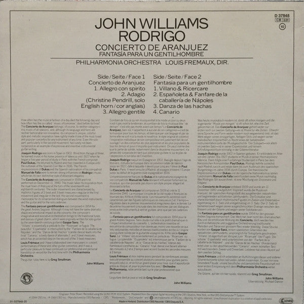 John Williams (7), Rodrigo*, Philharmonia Orchestra, Louis Frémaux : Concierto De Aranjuez, Fantasía Para Un Gentilhombre (LP, Album)