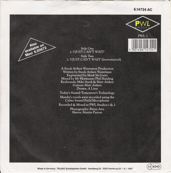 Mandy Smith : I Just Can't Wait (7", Single)