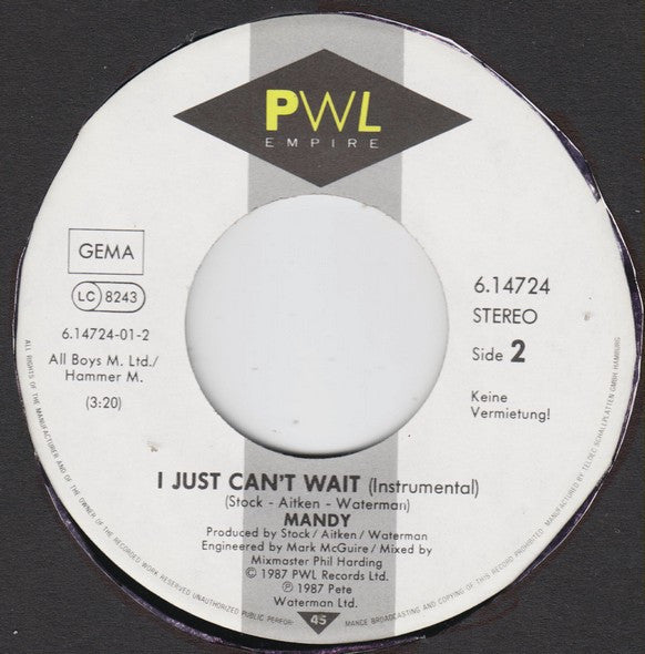 Mandy Smith : I Just Can't Wait (7", Single)