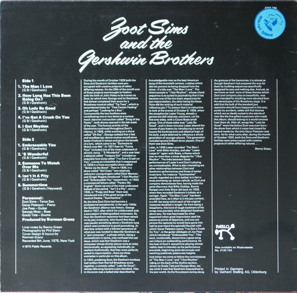 Zoot Sims : Zoot Sims And The Gershwin Brothers (LP, Album)