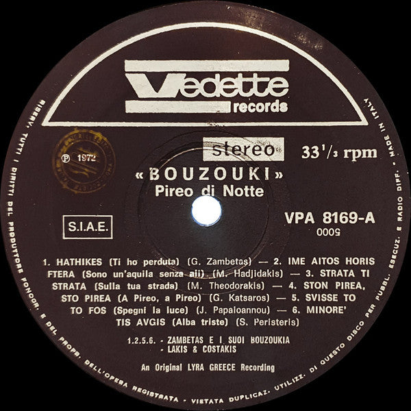 Lakis Karnezis, Kostas Papadopoulos E Μπουζούκια Του Ζαμπέτα : Bouzouki - Pireo Di Notte (LP)