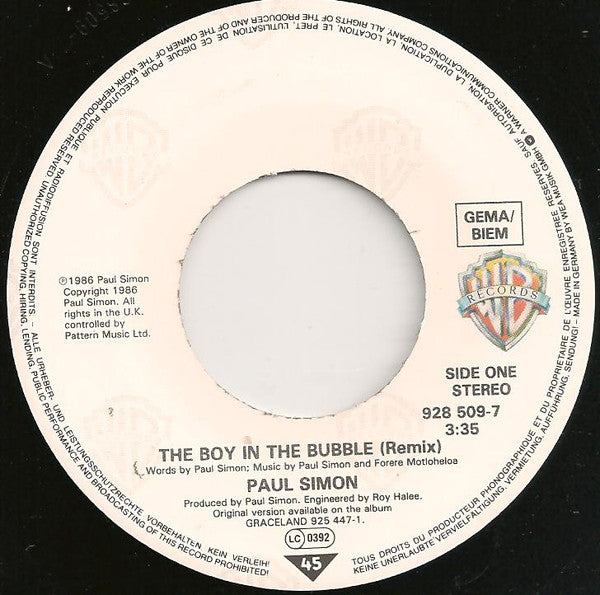 Paul Simon : The Boy In The Bubble (Remix) (7", Single)