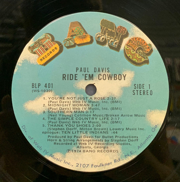 Paul Davis (3) : Ride 'Em Cowboy (LP, Album, Ter)