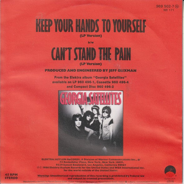The Georgia Satellites : Keep Your Hands To Yourself (7", Single)