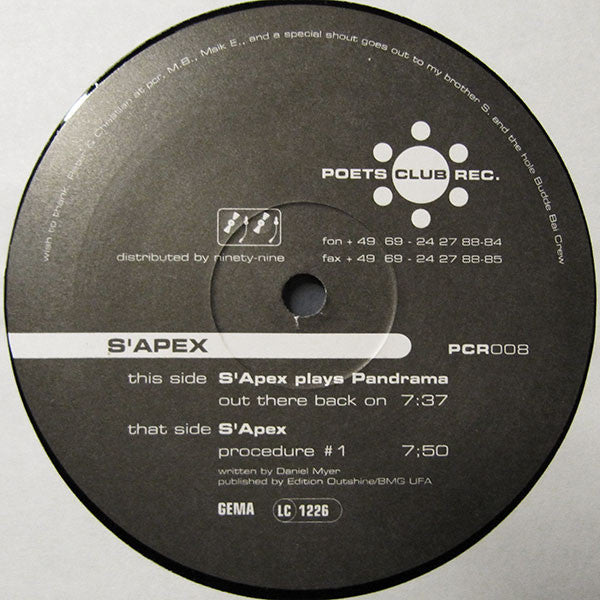 S'apex : Out There Back On / Procedure#1 (12", EP)