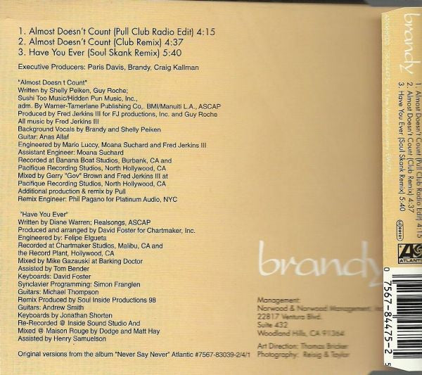 Brandy (2) : Almost Doesn't Count (CD, Single, CD2)