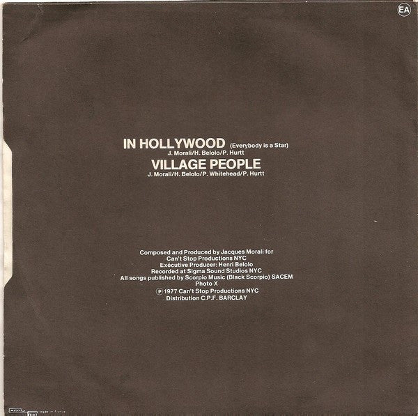 Village People : In Hollywood (Everybody Is A Star) (7", Single)