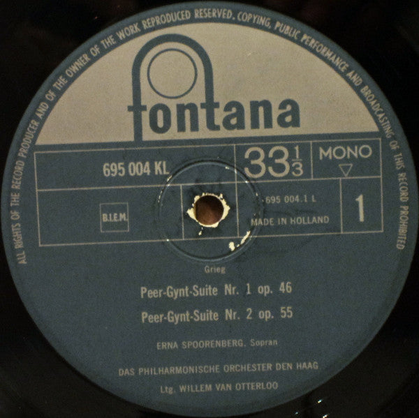 Edvard Grieg — Erna Spoorenberg , Sopran / Abbey Simon , Klavier - The Hague Philharmonic, Willem Van Otterloo : Peer-Gynt-Suiten Nr. 1 Und 2 / Klavierkonzert (LP, Mono)