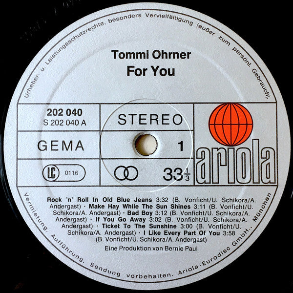 Tommi Ohrner : For You (LP, Album)