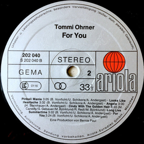 Tommi Ohrner : For You (LP, Album)