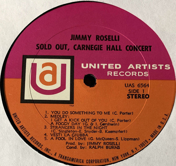 Jimmy Roselli : Sold Out Carnegie Hall Concert (LP, Album)