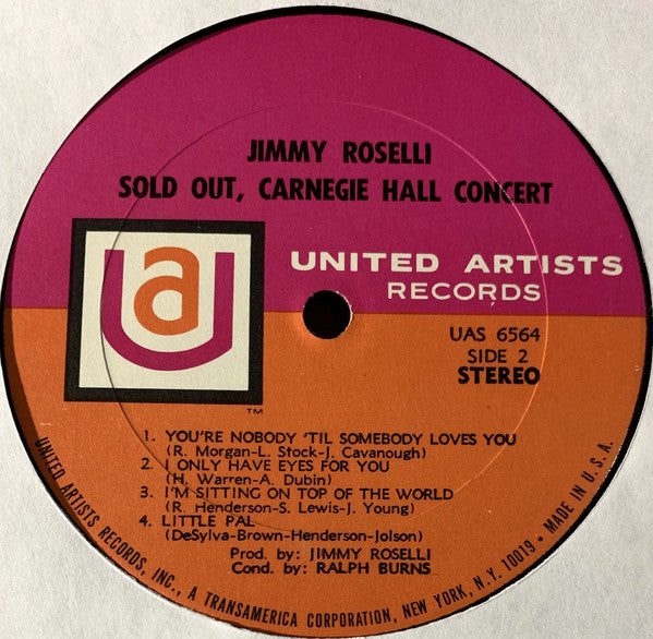 Jimmy Roselli : Sold Out Carnegie Hall Concert (LP, Album)