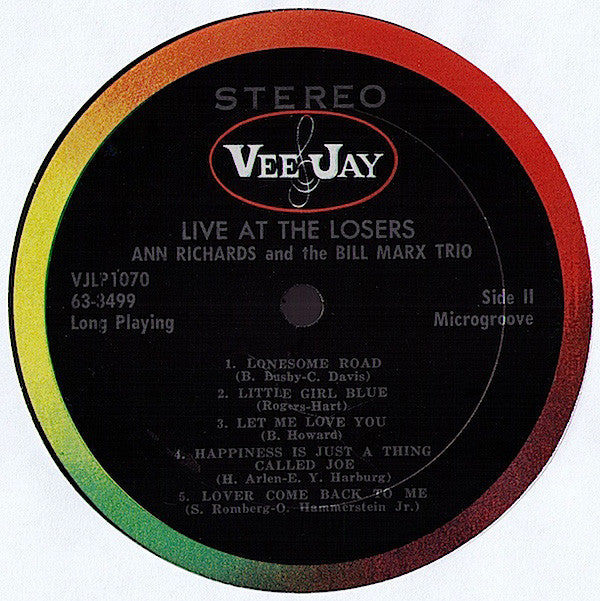 Ann Richards And The Bill Marx Trio : Live At The Losers (LP, Album)