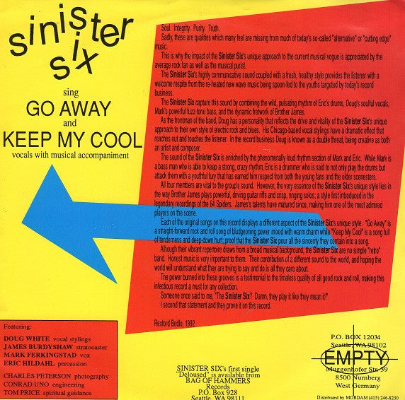 Sinister Six : Go Away / Keep My Cool (7", Single)