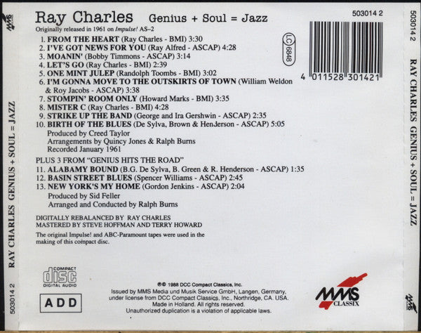 Ray Charles : Genius + Soul = Jazz (CD, Album)