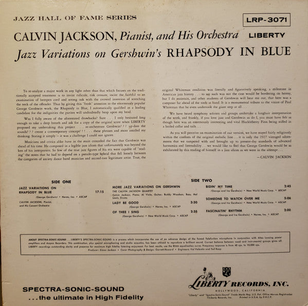 Calvin Jackson And His Orchestra : Jazz Variations On Gershwin's Rhapsody In Blue (LP)