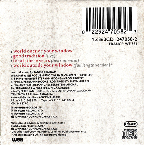 Tanita Tikaram : World Outside Your Window (CD, Mini, Single)