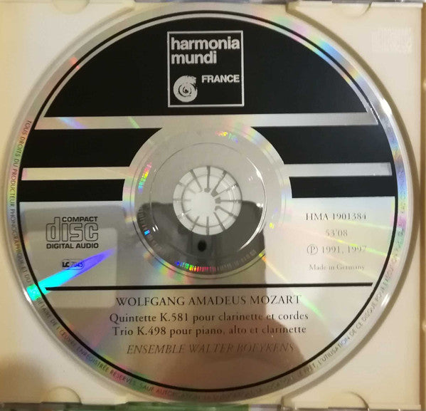 Wolfgang Amadeus Mozart - Ensemble Walter Boeykens : Quintette Avec Clarinette K.581 / Trio Pour Piano, Alto Et Clarinette K.498 (CD, Album, RE)