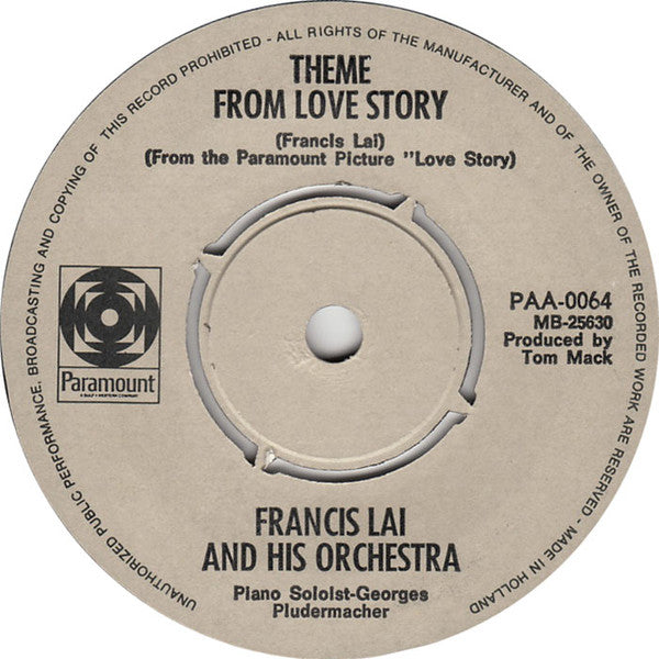 Francis Lai And His Orchestra : Theme From Love Story (7", Single)