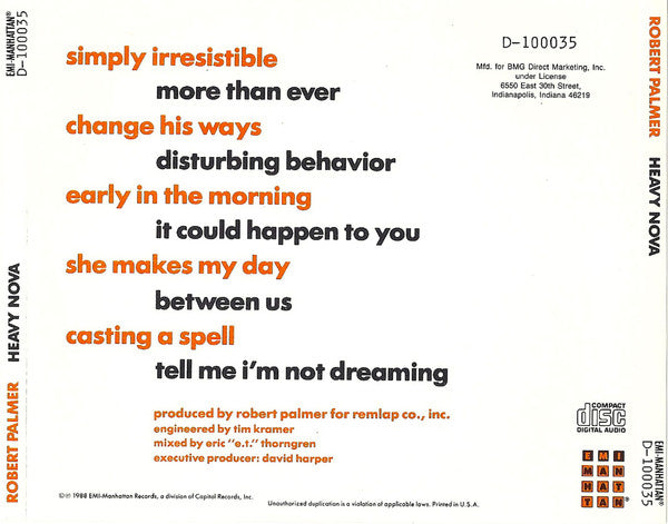 Robert Palmer : Heavy Nova (CD, Album, Club)