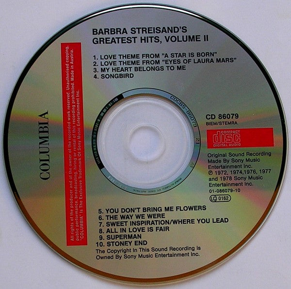 Barbra Streisand : Barbra Streisand's Greatest Hits - Volume 2 (CD, Comp)