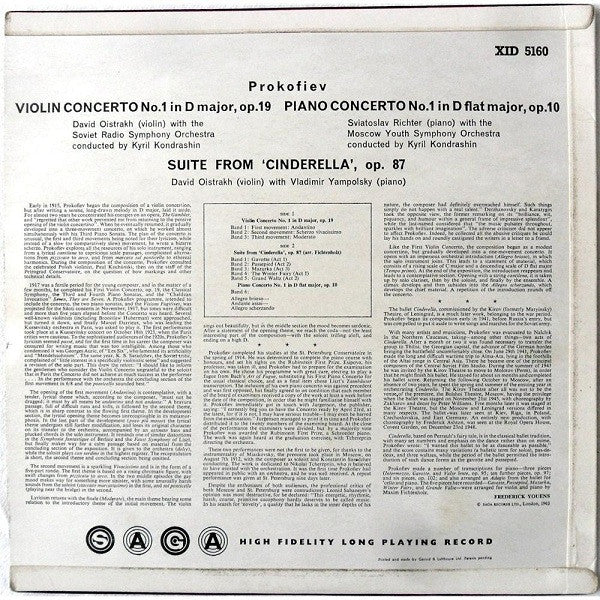 Sviatoslav Richter / David Oistrach, Sergei Prokofiev : Violin Concerto No. 1 / Piano Concerto No.1 / Suite From 'Cinderella' (LP, Comp, Mono)
